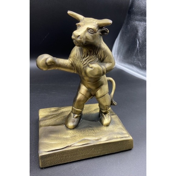 Bronze vintage USA Made stock market Bull & Bear boxing bookends rare sculpture - Picture 8 of 14